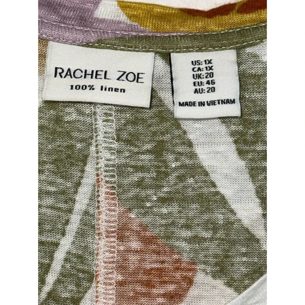 Rachel Zoe 100% Linen Top Women's 1X Floral Boho Coastal Cottagecore Artsy - Picture 2 of 7